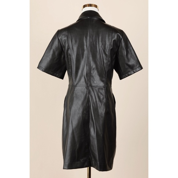 Sz 8 Topshop Black Faux Leather Mini Pu Button Down Shirt Dress GUC - Picture 4 of 6